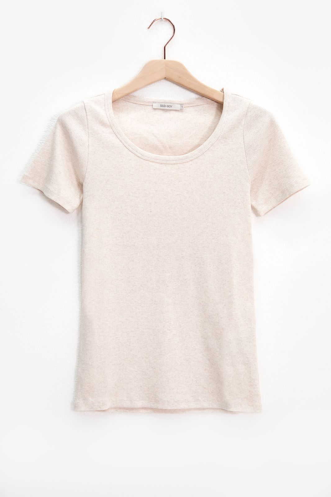 T-shirt côtelé stretch basique - beige