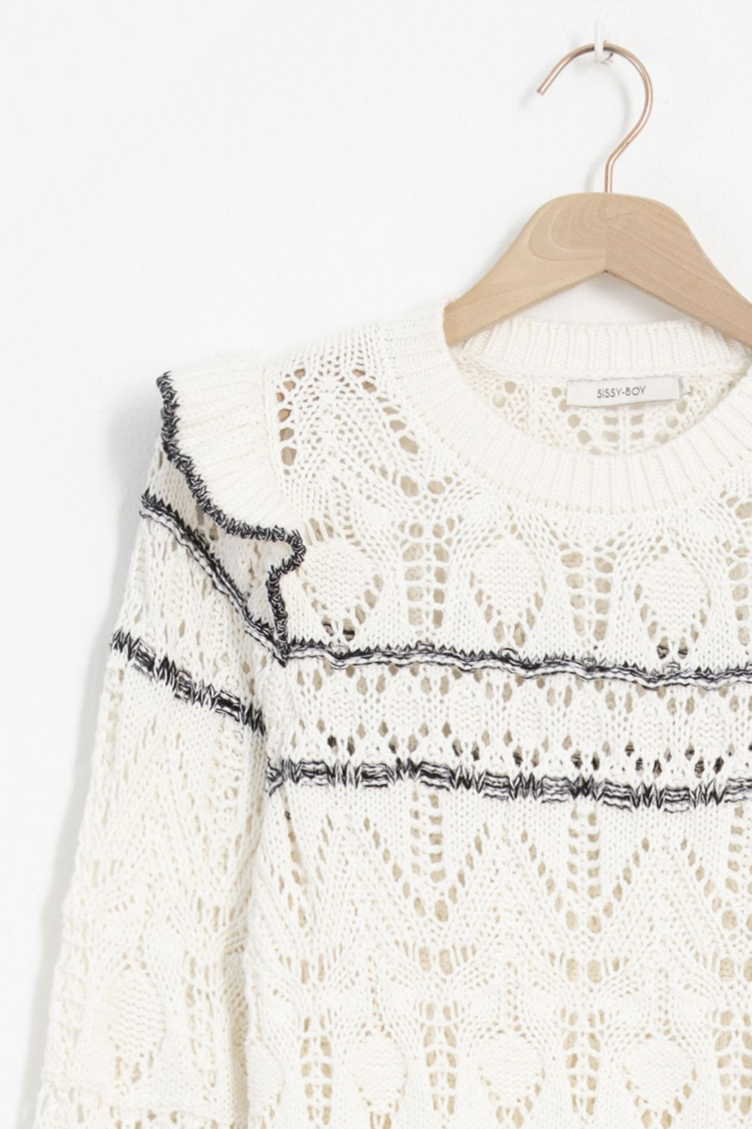 Pull ajouré aux volants - blanc