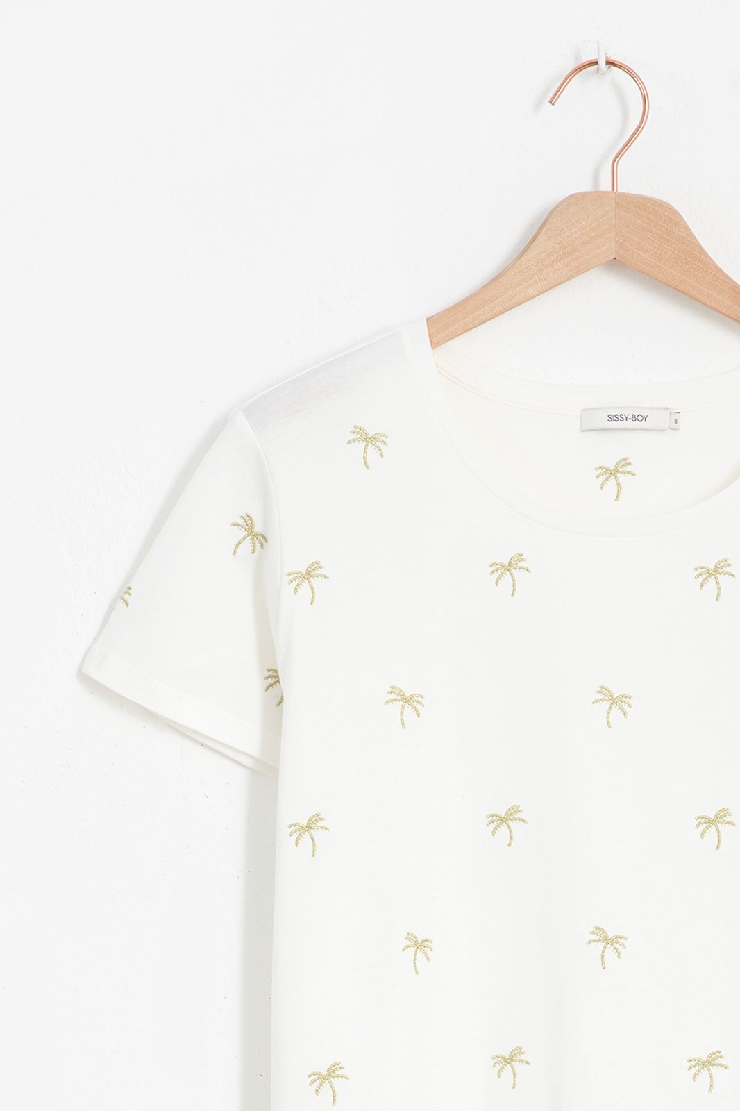 T-shirt avec palmiers brodés - blanc