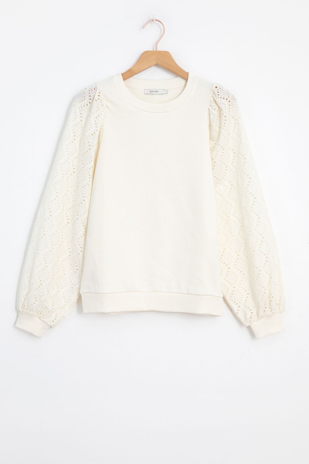 Sweat avec broderie anglaise - blanc