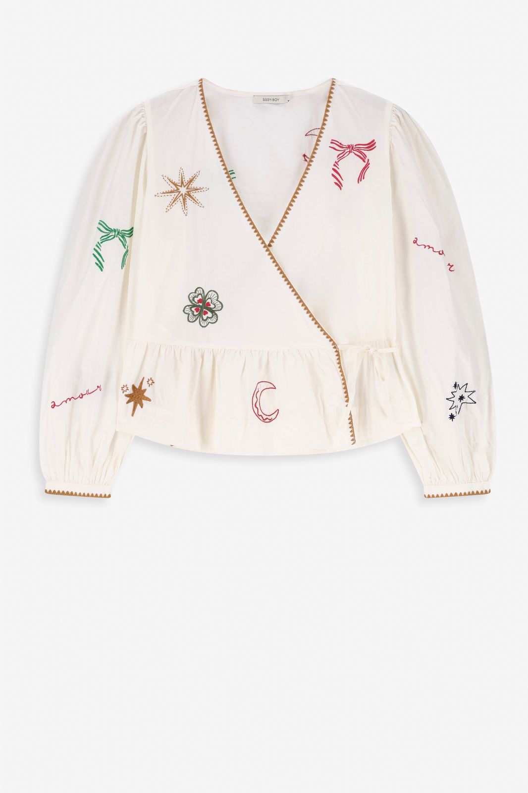 Blouse cache-coeur avec broderie - blanc