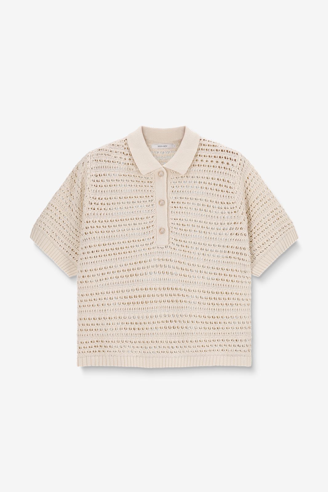 Polo tricoté ajouré - blanc
