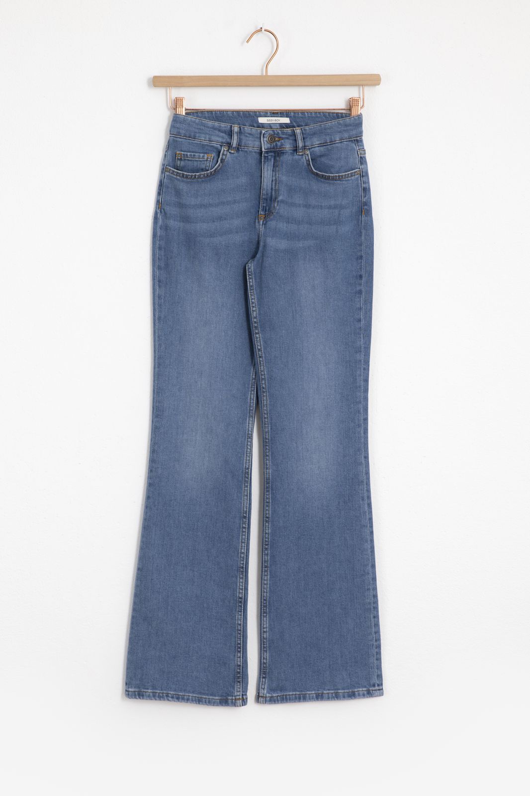 Baltimore washed blue mid waist bootcut jeans