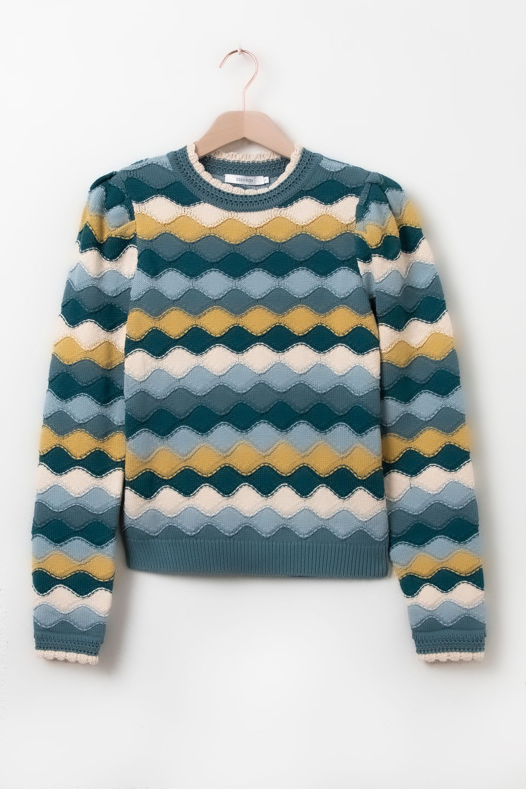 Pull tricoté avec motif ondulé - multicolore