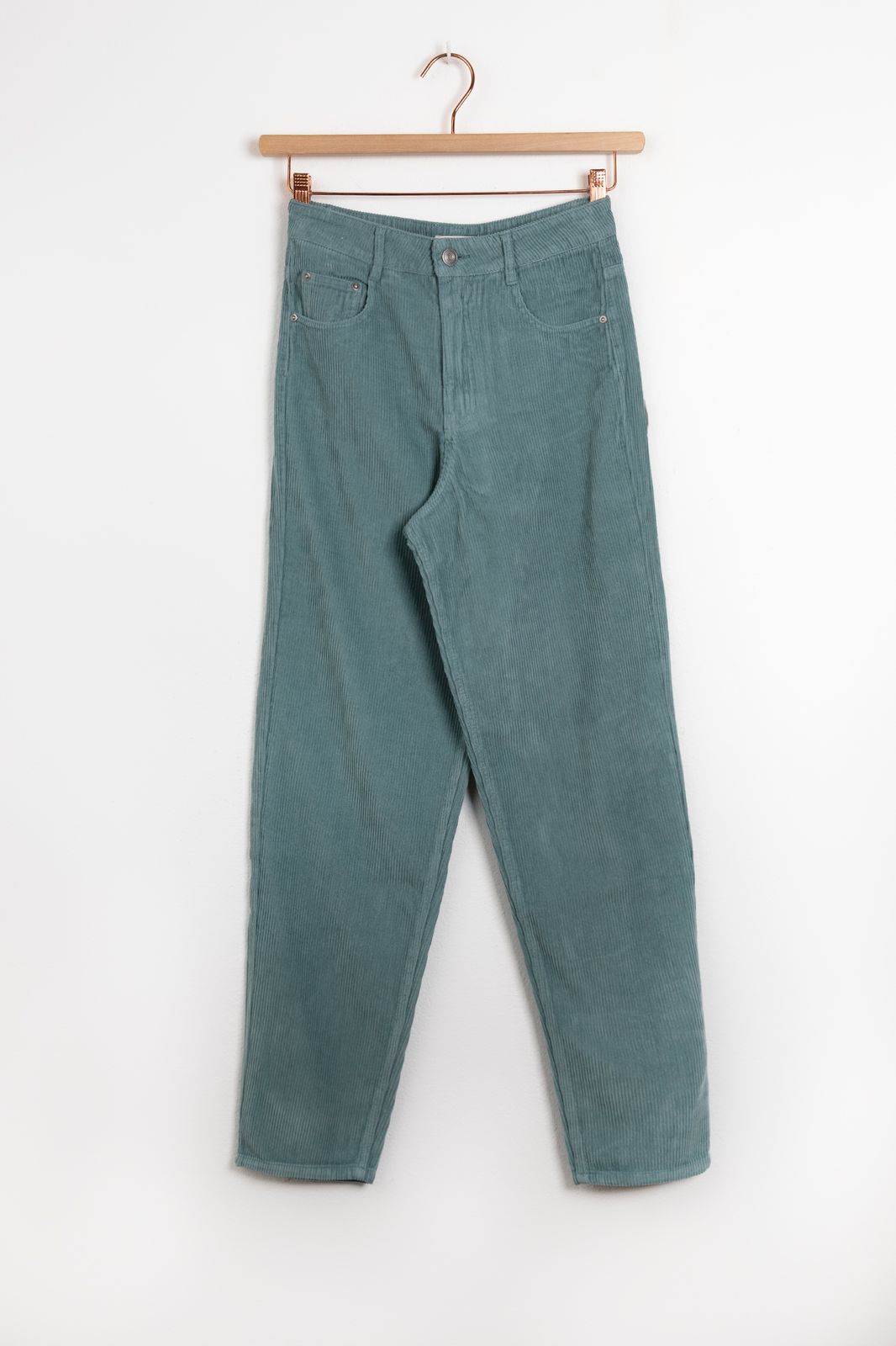 Pantalon en velours côtelé taille haute - bleu gris