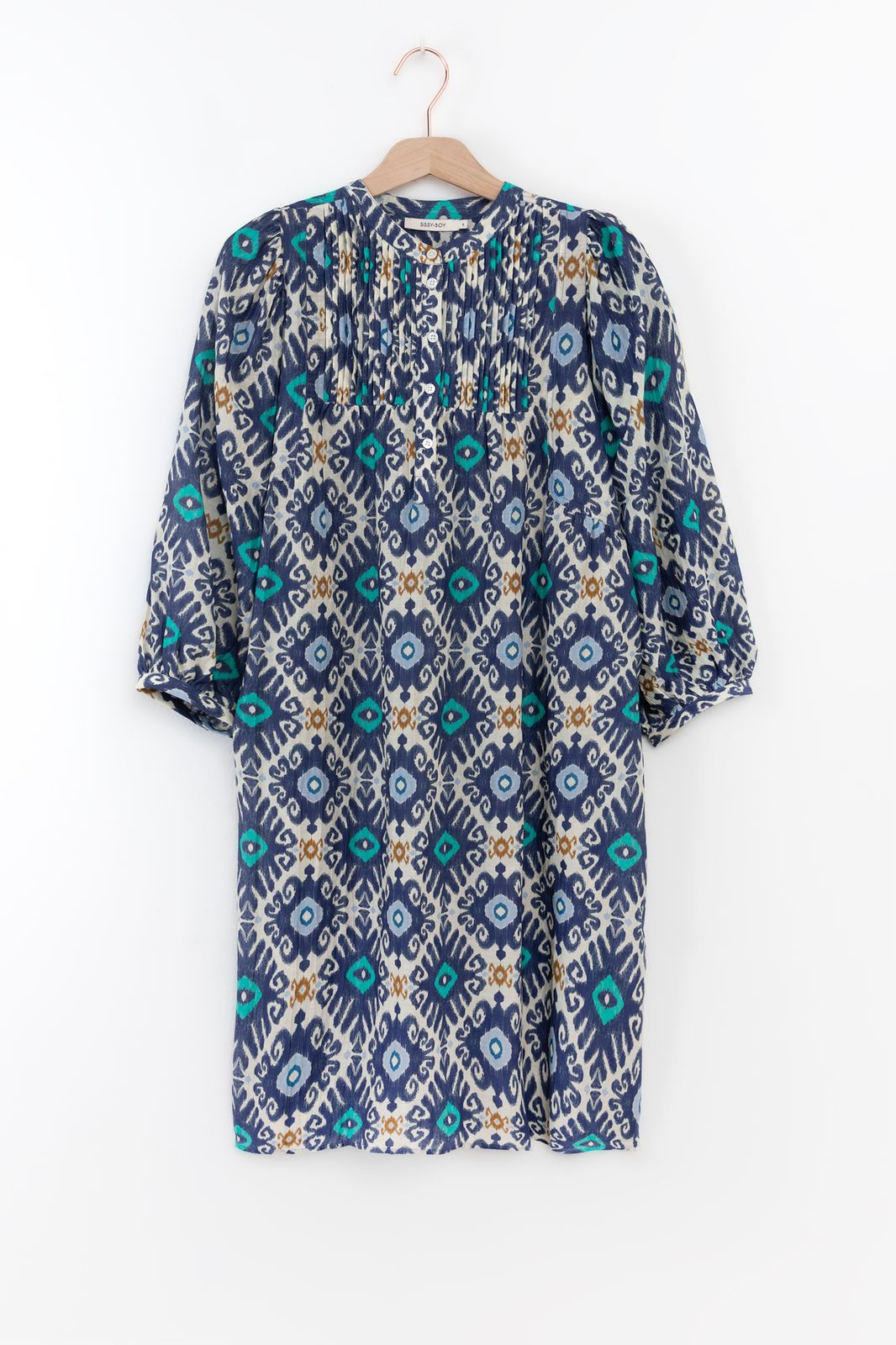 Robe trapèze mi-longue avec imprimé - bleu
