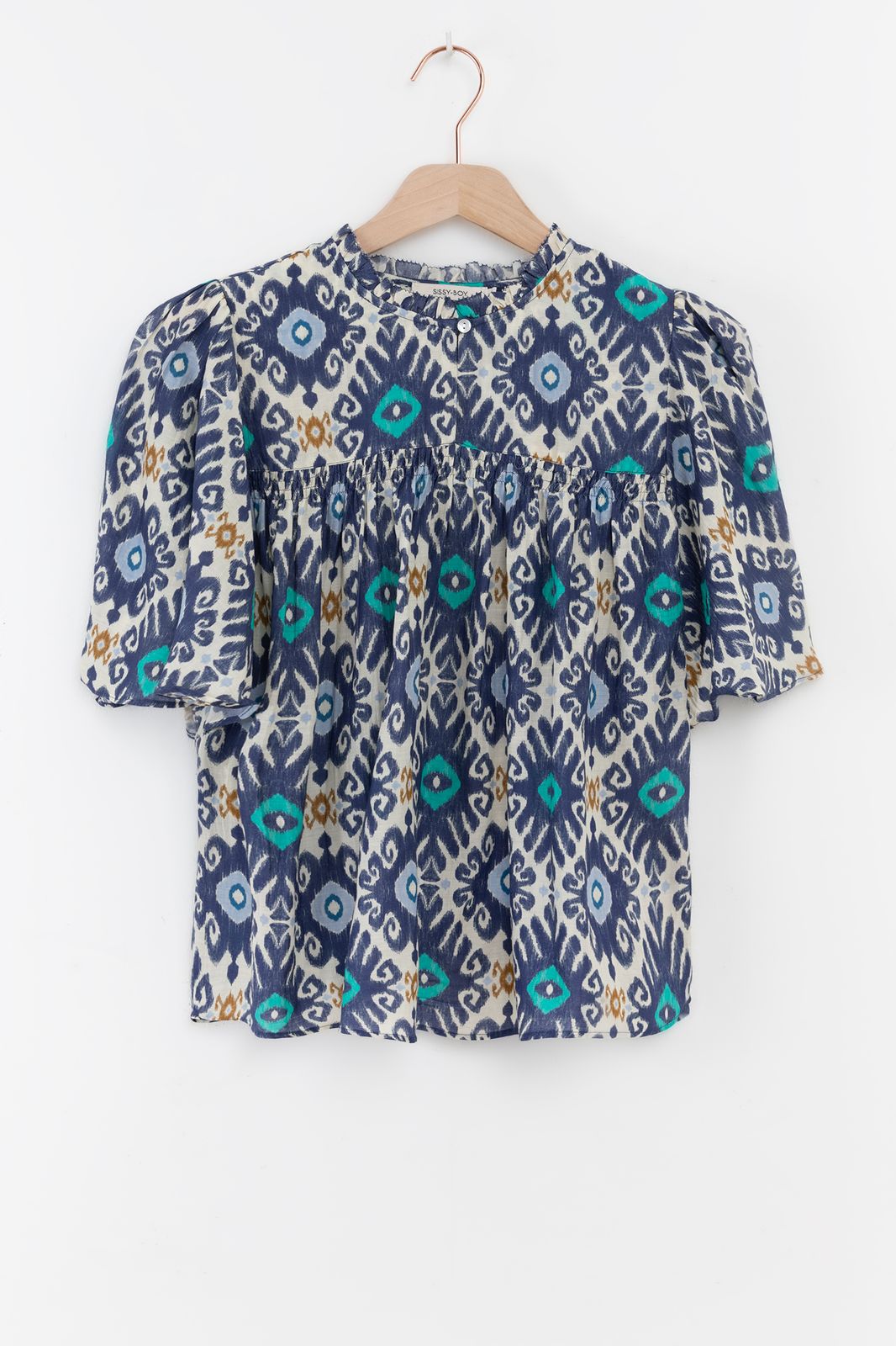 Blouse trapèze avec imprimé - bleu
