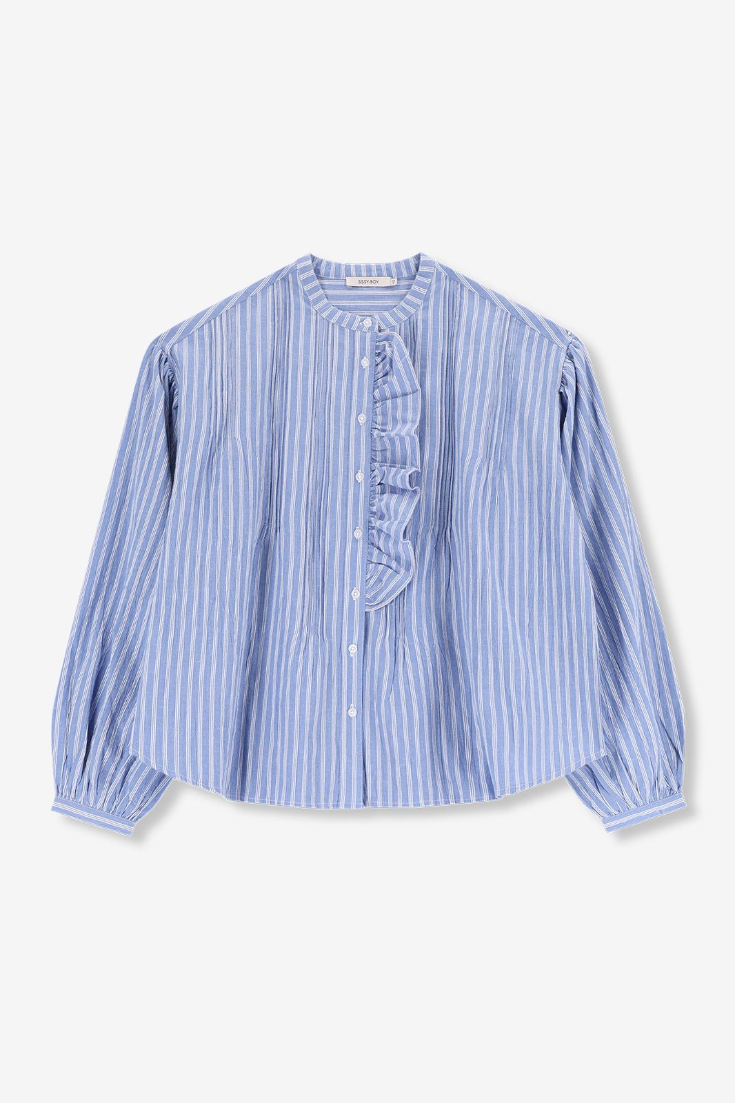 Blouse rayée avec volants - bleu