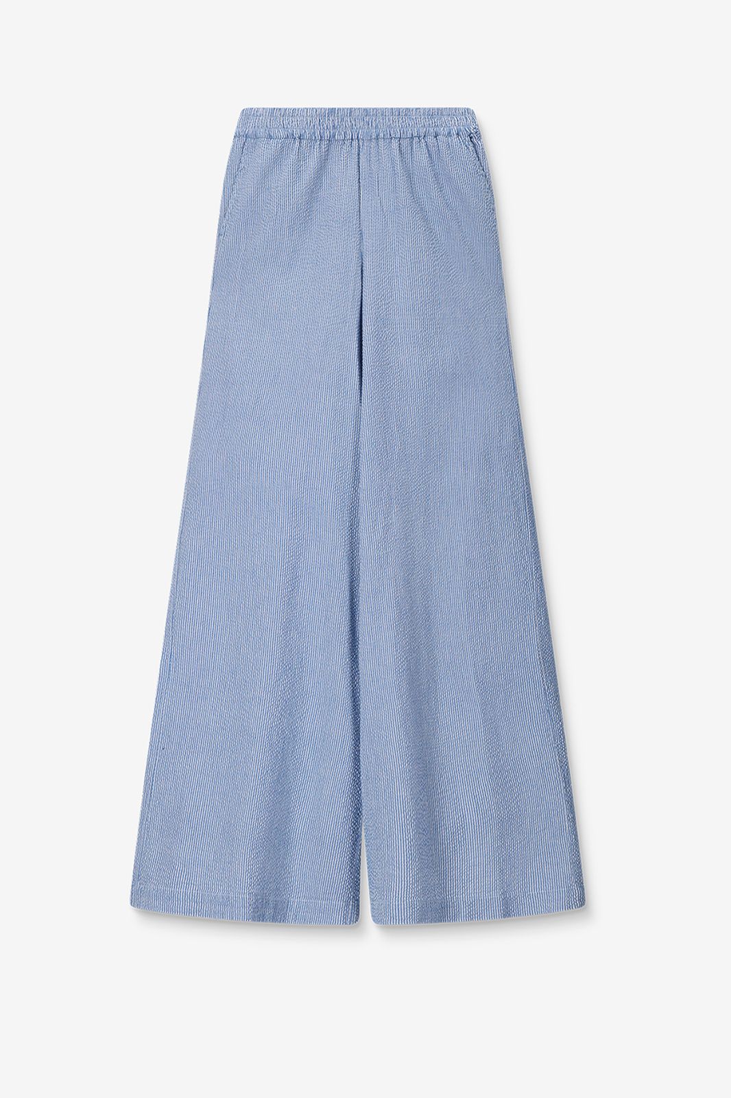Pantalon rayé jambes larges taille haute - bleu
