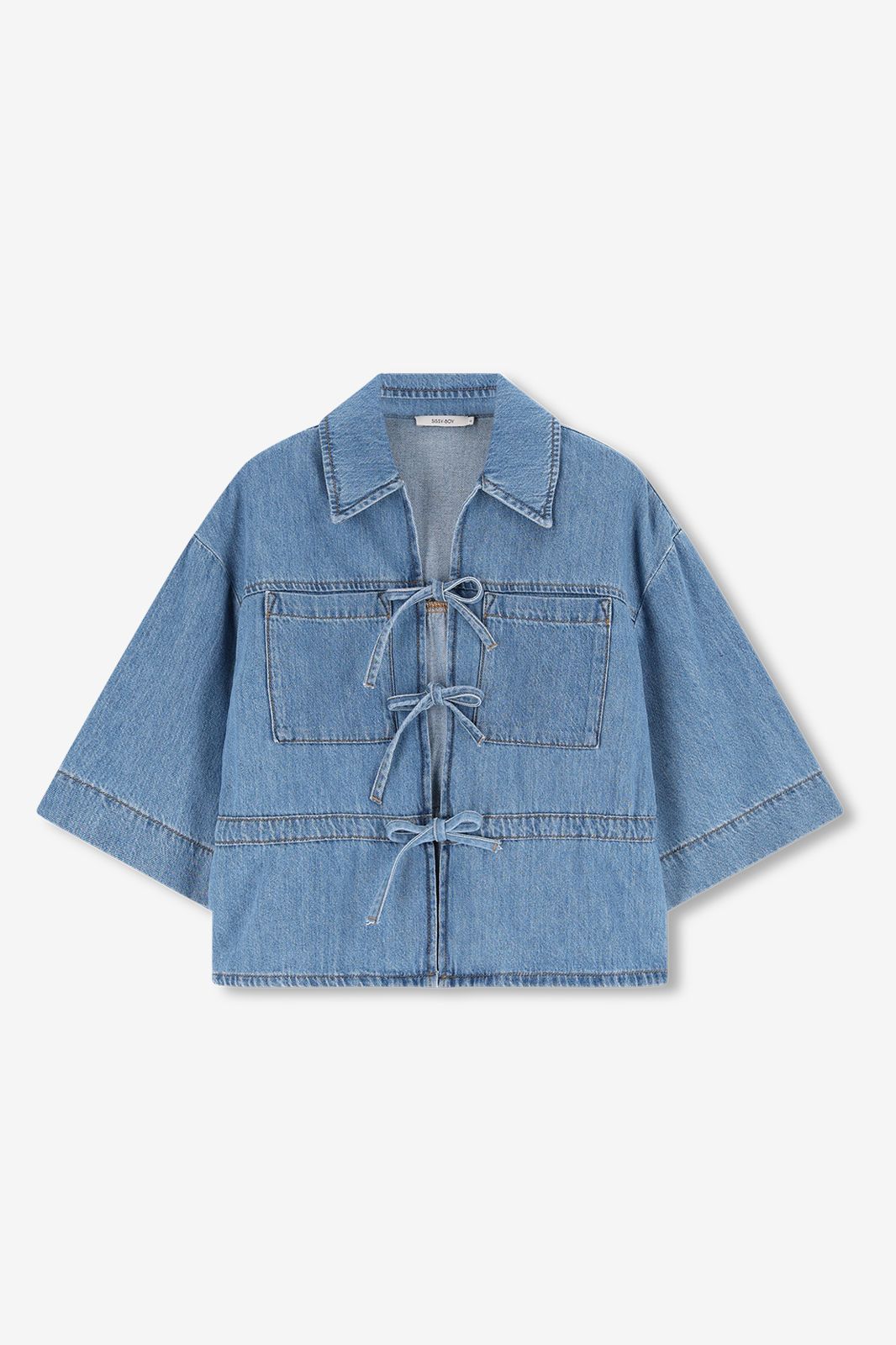 Veste en jean avec liens à nouer - bleu clair