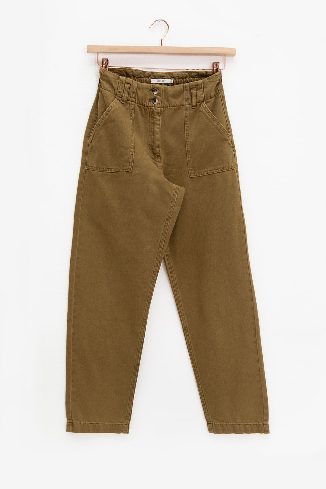 Pantalon taille haute avec jambes droites - marron