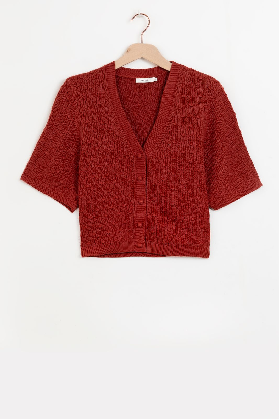 Gilet tricoté à manches courtes - rouge foncé