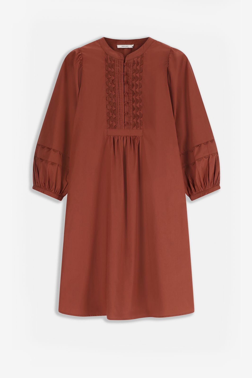 Robe mi-longue en popeline avec fronces - marron
