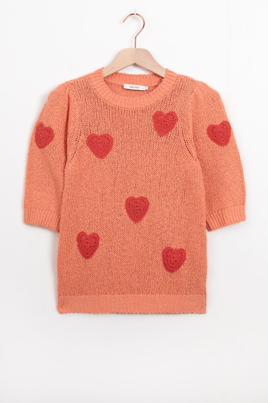 Pull tricoté avec cœurs crochet - orange