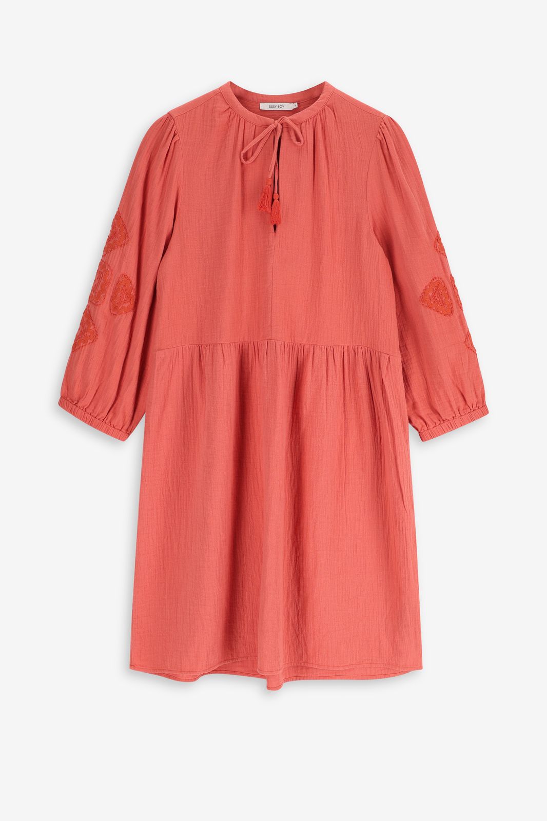 Robe trapèze en mousseline avec broderies - orange