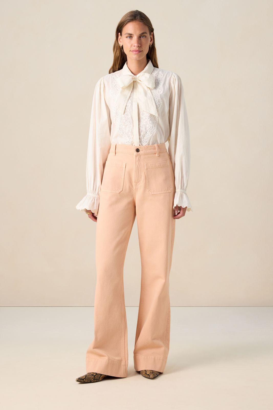 Jean taille haute avec poches plaquées - orange clair