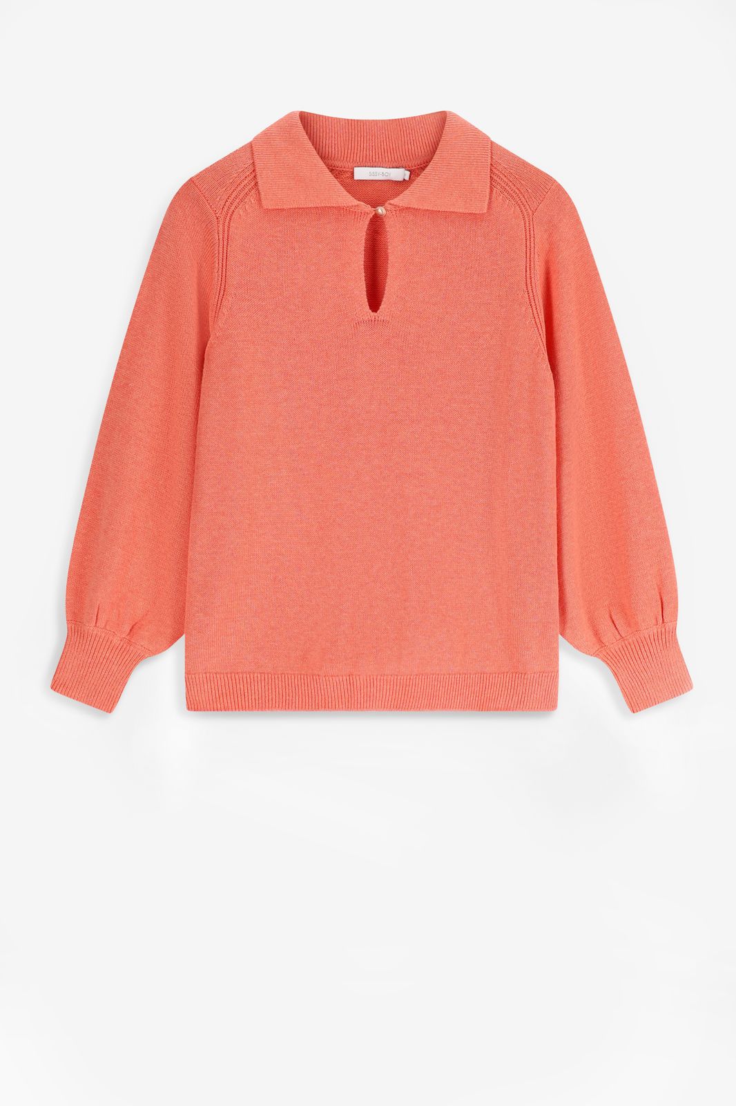 Pull tricoté avec col polo - rose corail