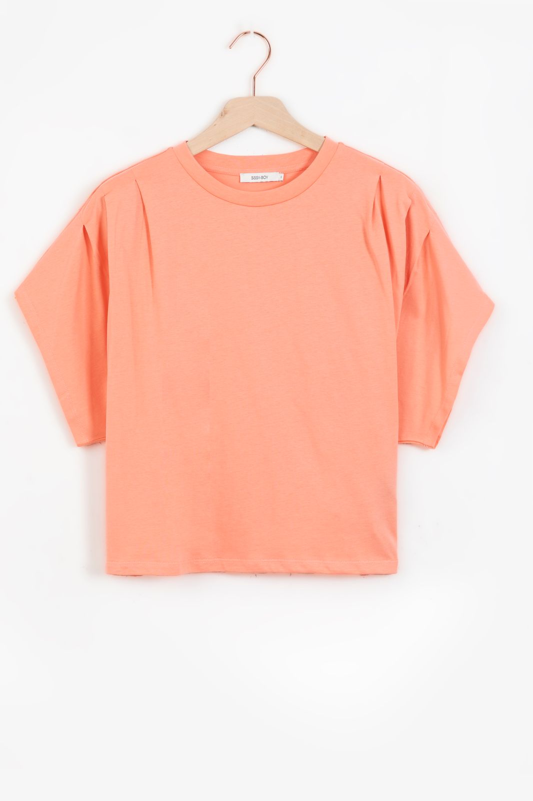 T-shirt avec détails plissés - rose corail