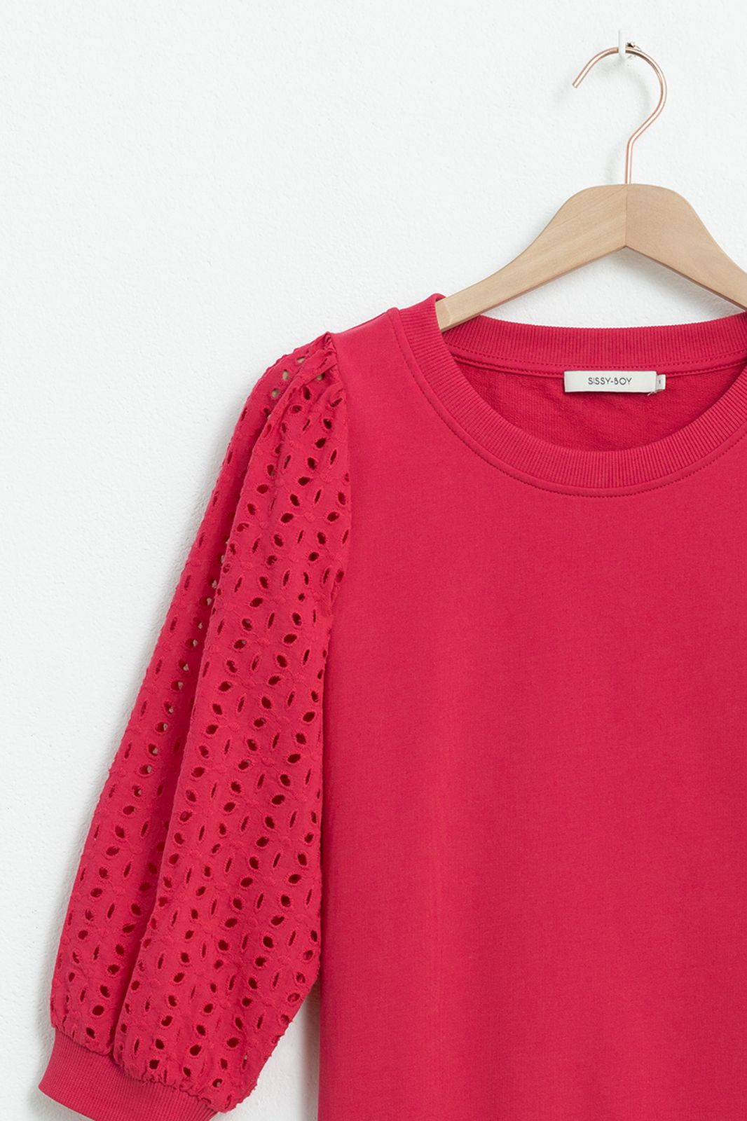 Sweat avec manches broderie anglaise - rose