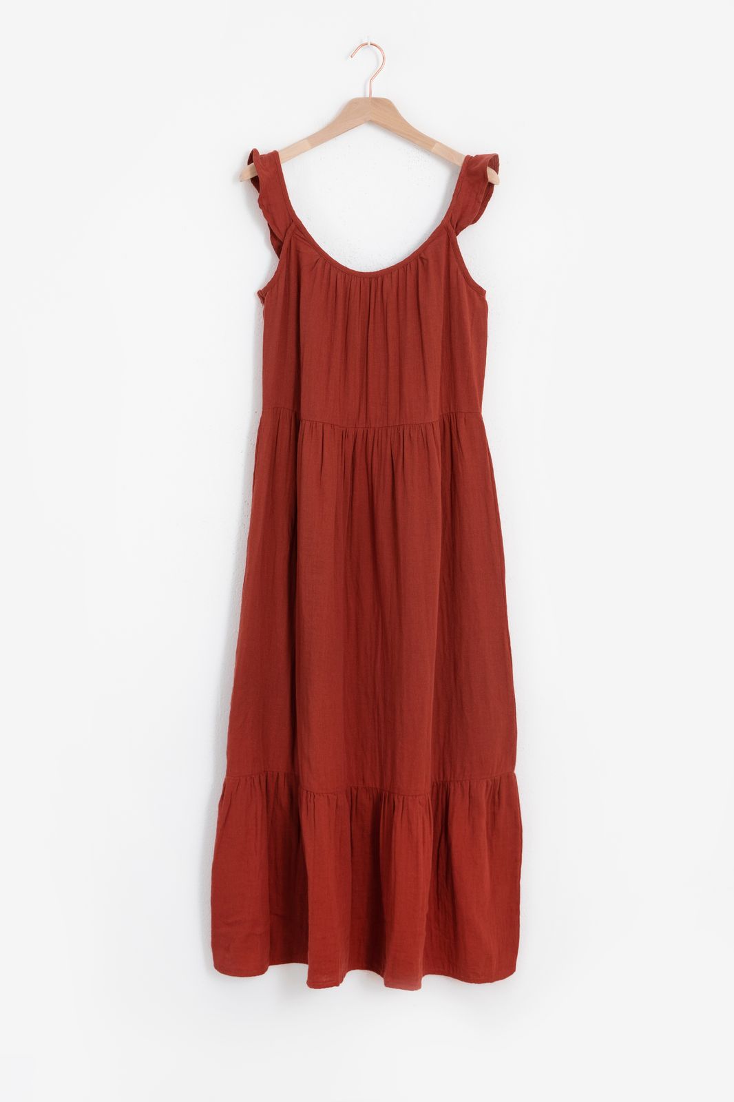 Robe en coton avec volants - rouge foncé