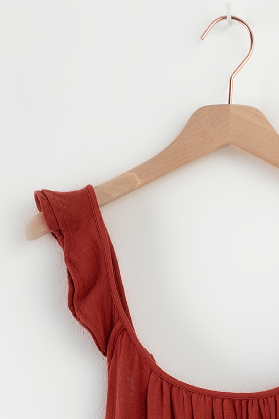 Robe longue trapèze avec volants - rouge