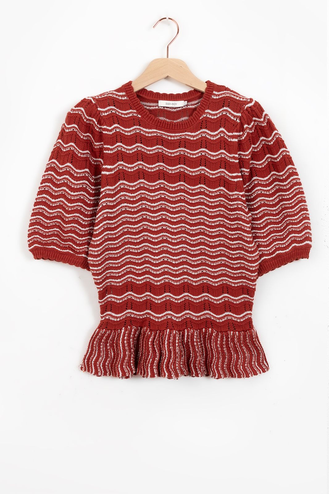Top tricoté avec motif ondulé - rouge foncé