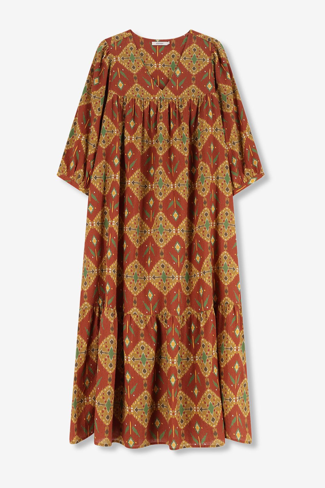 Robe longue avec imprimé ikat - rouge foncé
