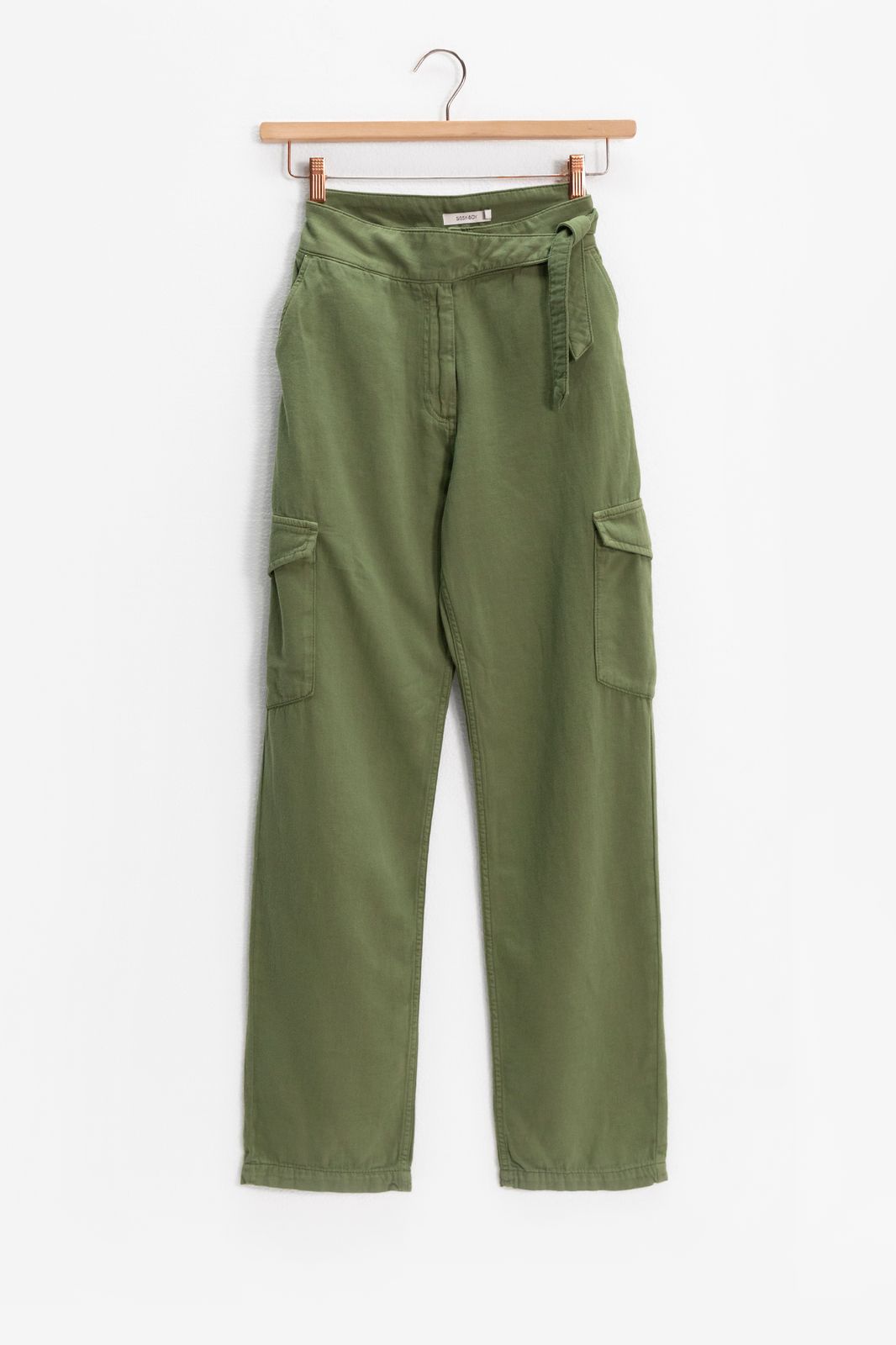 Pantalon cargo jambes droites et taille haute - vert