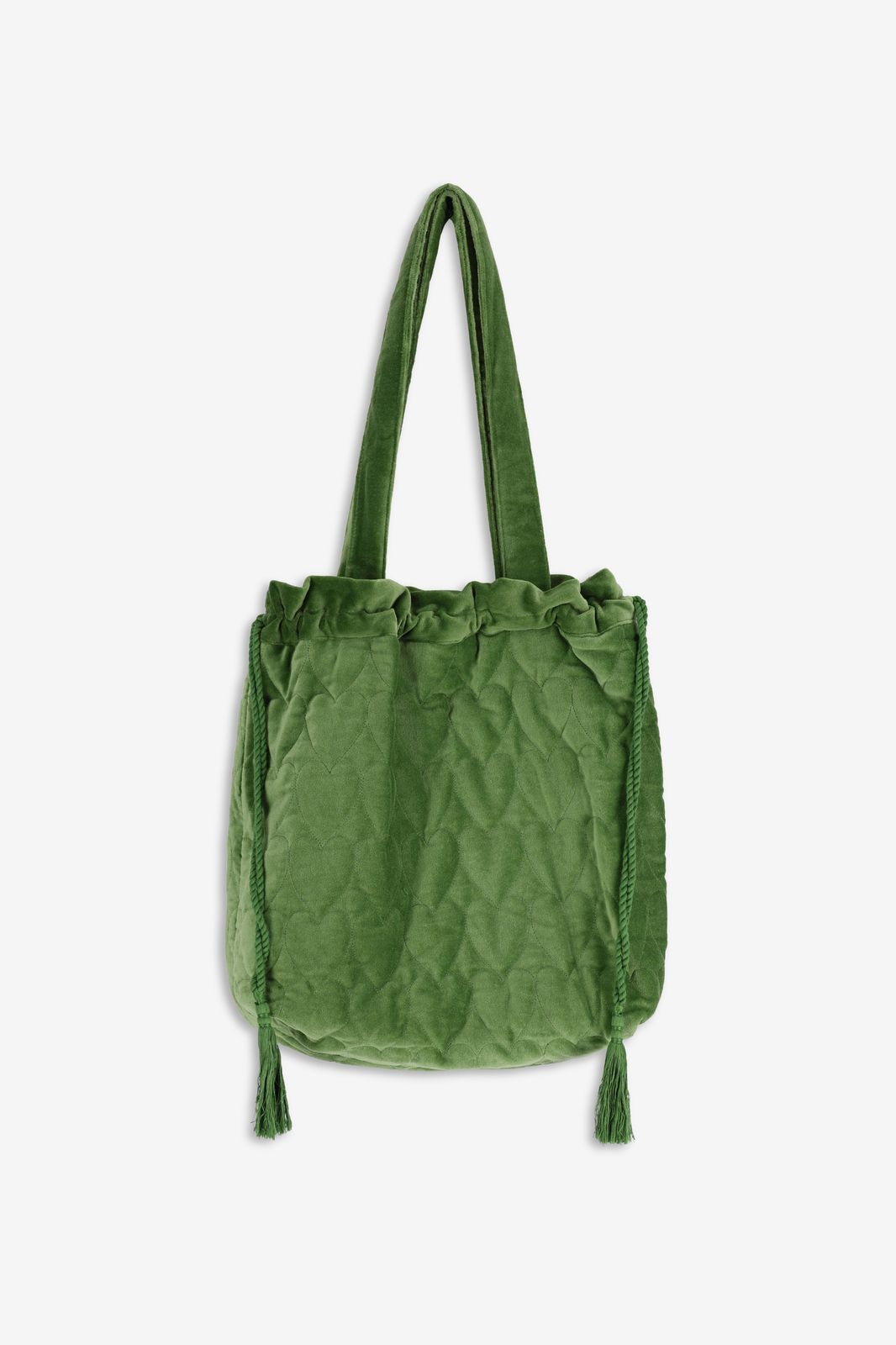 Cabas en velours avec cœurs - vert