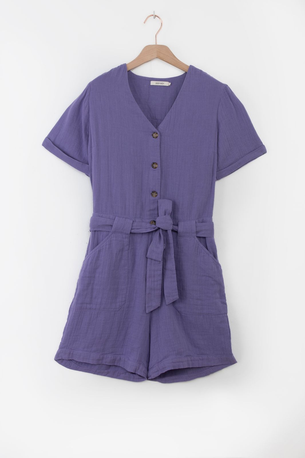 Combishort en mousseline avec ceinture - violet