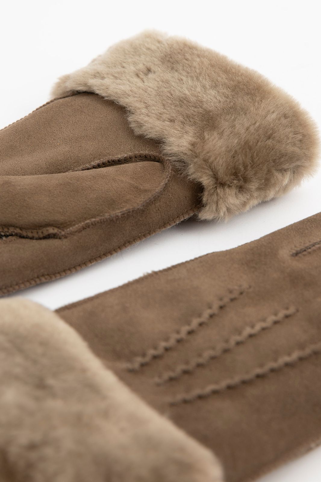 Gants peau de mouton avec revers fausse fourrure - marron foncé