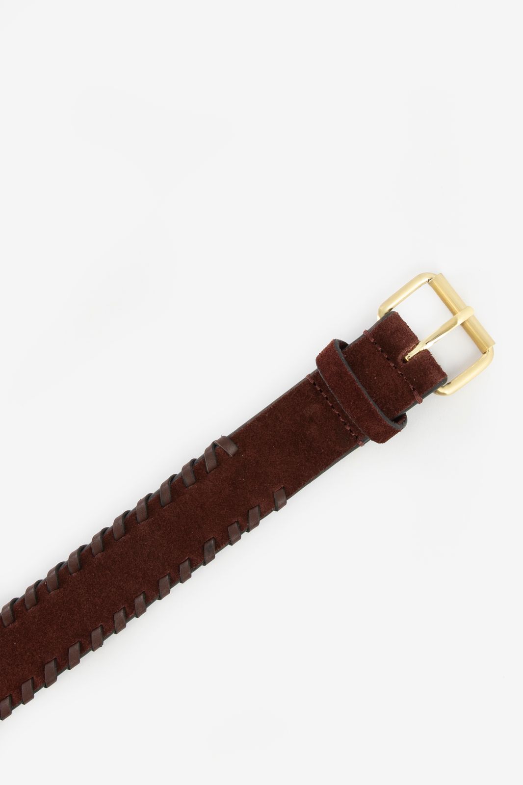 Ceinture en daim avec liseré tressé - marron foncé