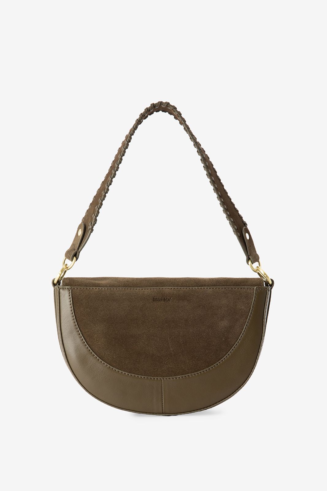 Sac bandoulière en daim et cuir - vert foncé