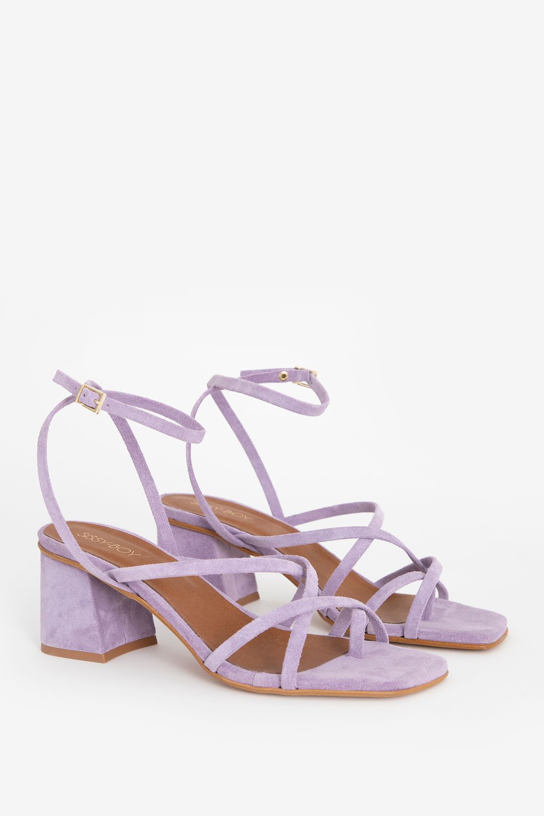 Sandales à talon avec brides croisées - violet clair