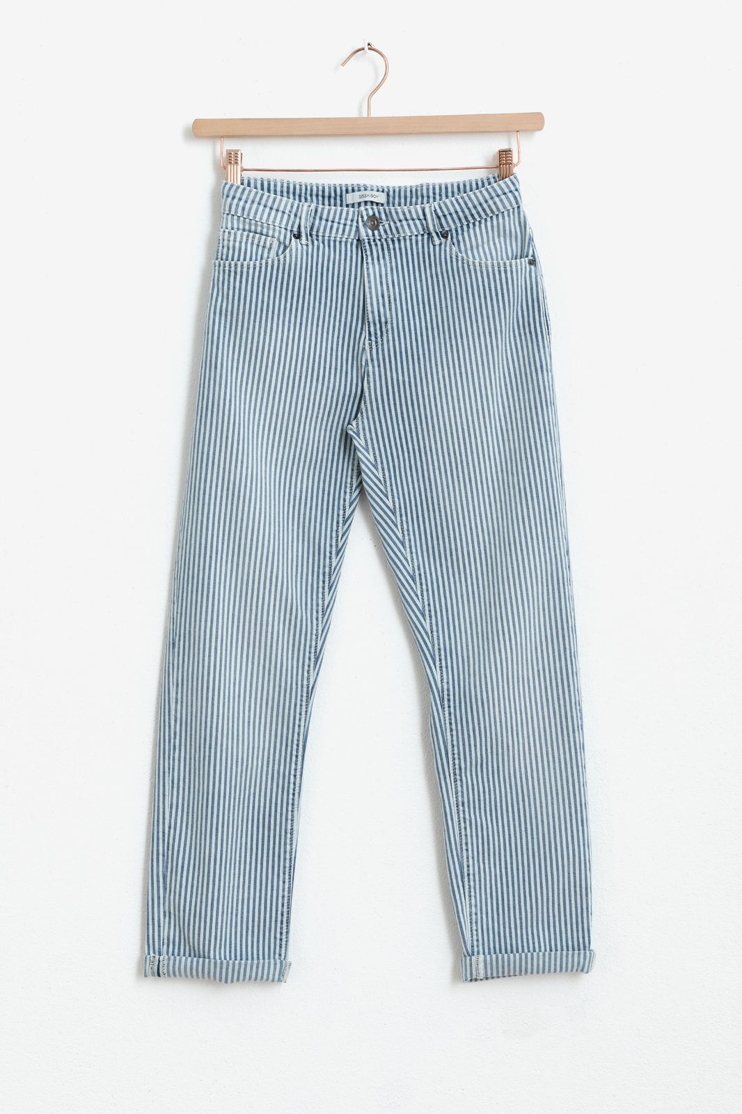 Bari striped mid waist tapered jeans