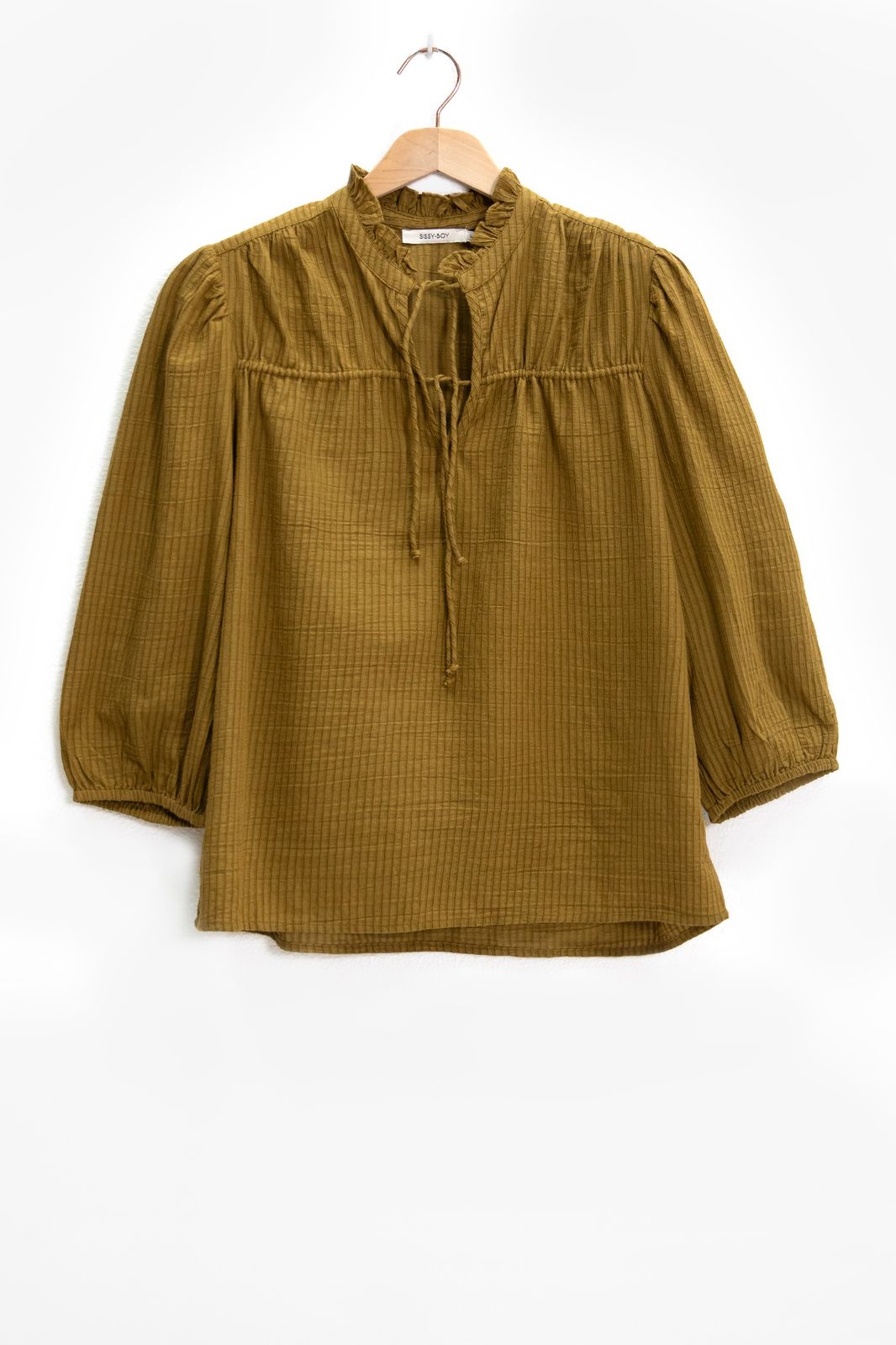 Mosterd groene blouse met ruffle details - Dames | Sissy-Boy