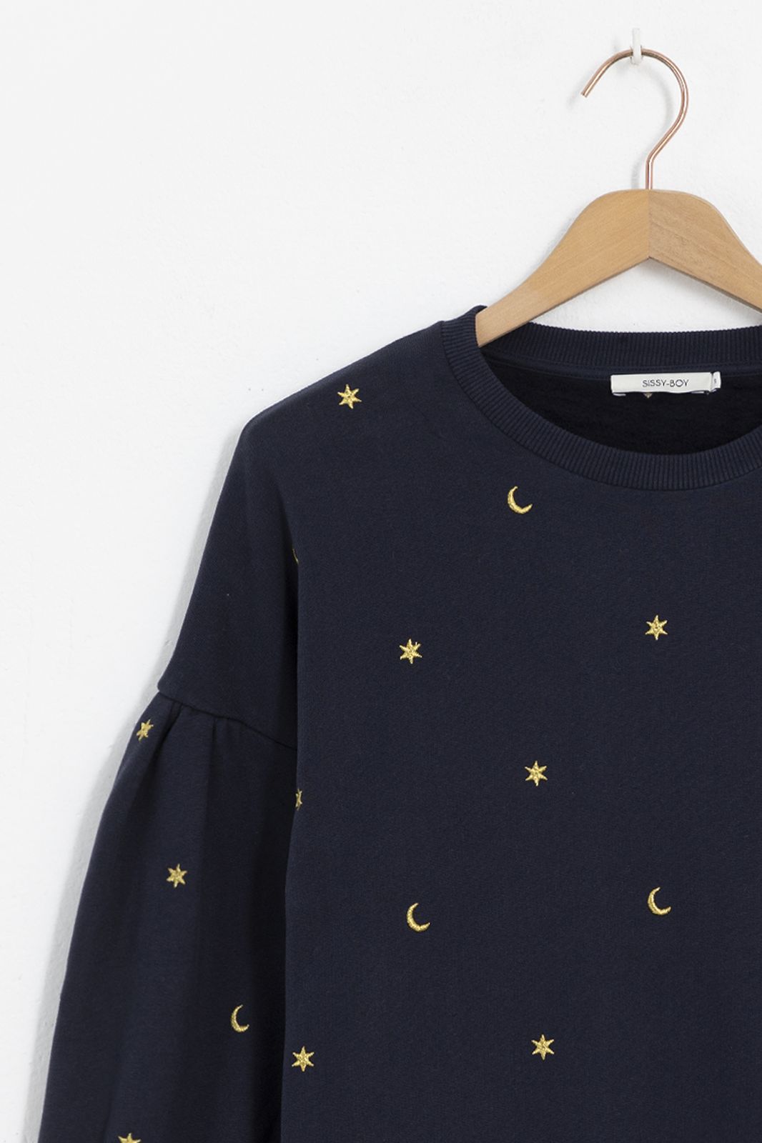 bungeejumpen Betrouwbaar isolatie Donkerblauwe sweater met moon and stars embroidery - Dames | Sissy-Boy