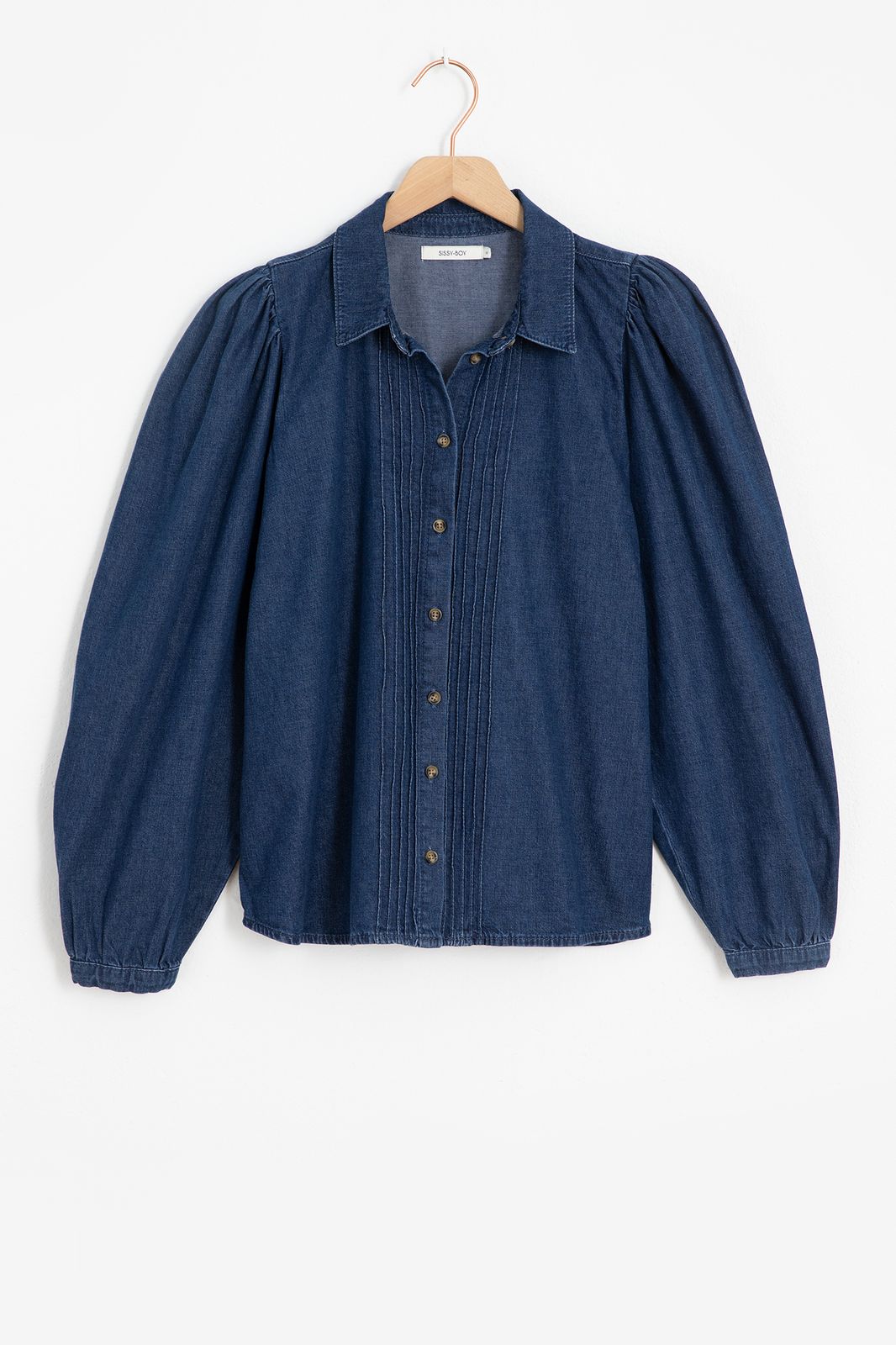 Blauwe denim blouse met pintuck details - Dames | Sissy-Boy