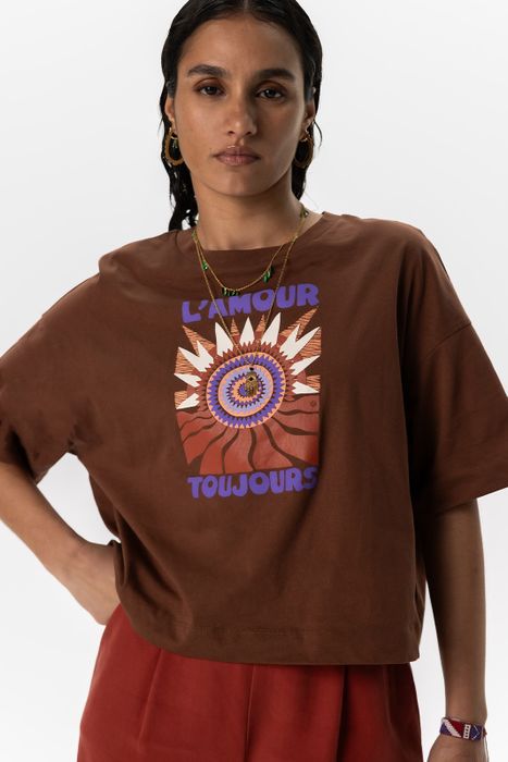 Donkerbruin cropped T-shirt met artwork Dames Sissy-Boy