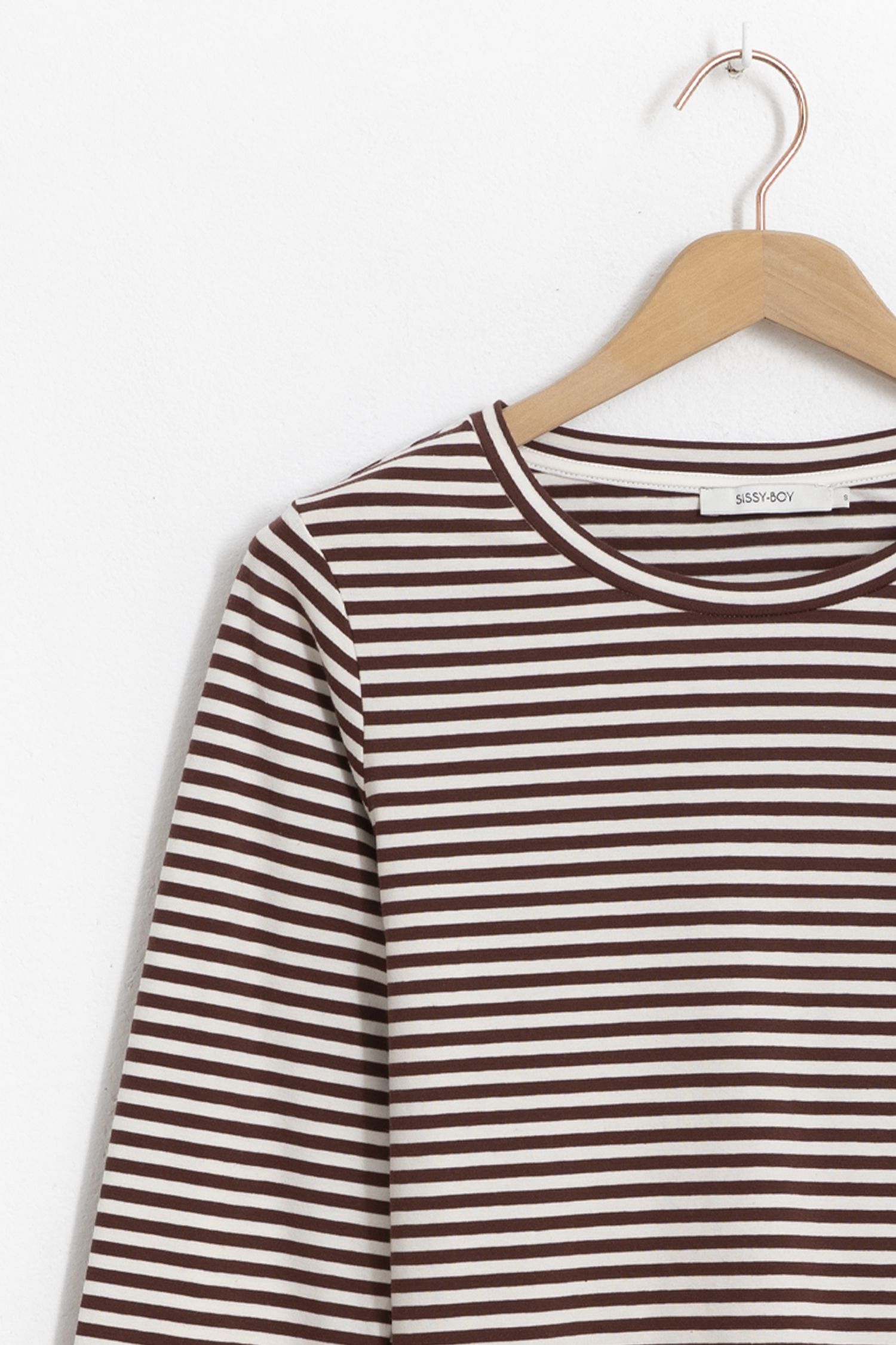 Donkerrood gestreept t-shirt met lange mouwen - Dames | Sissy-Boy