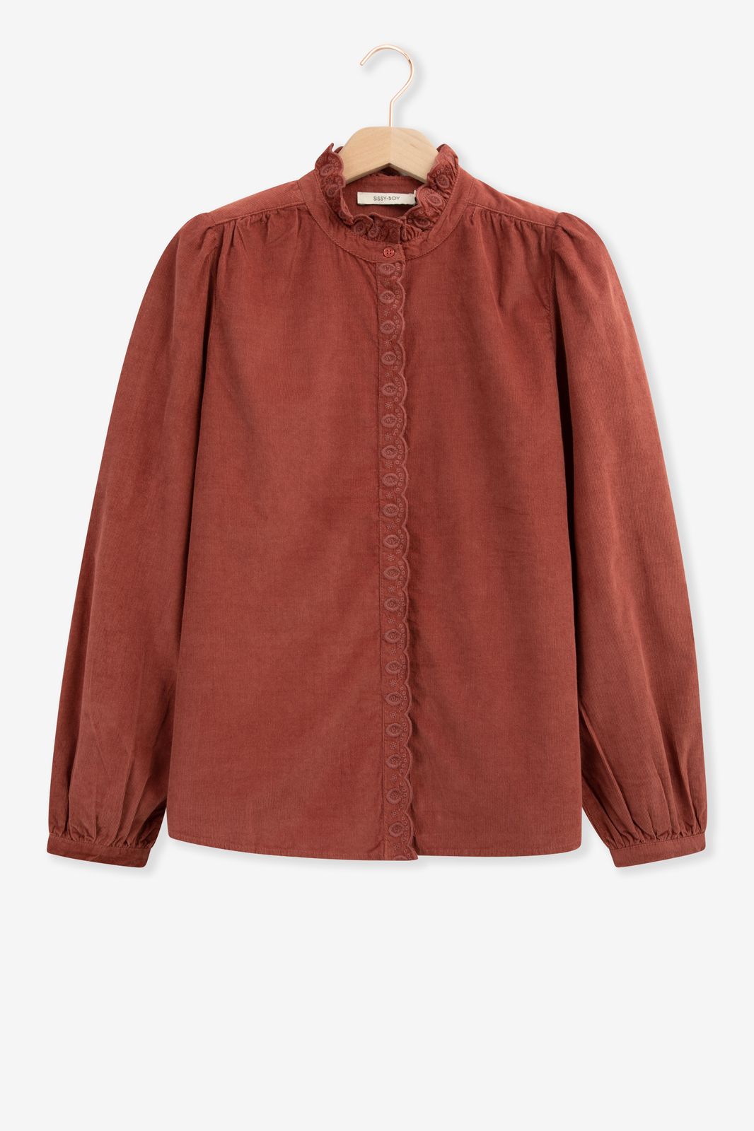 Donkerroze corduroy blouse met geborduurde details - Dames | Sissy-Boy
