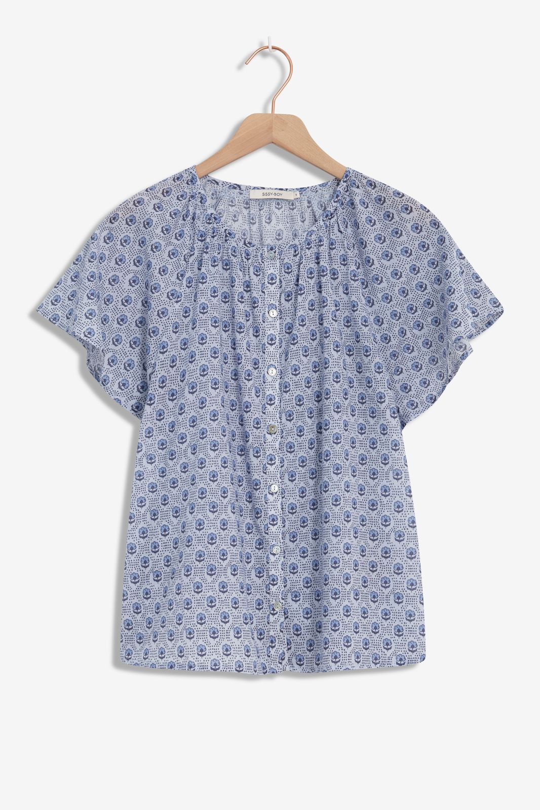 Blauwe blouse met minimal flower print