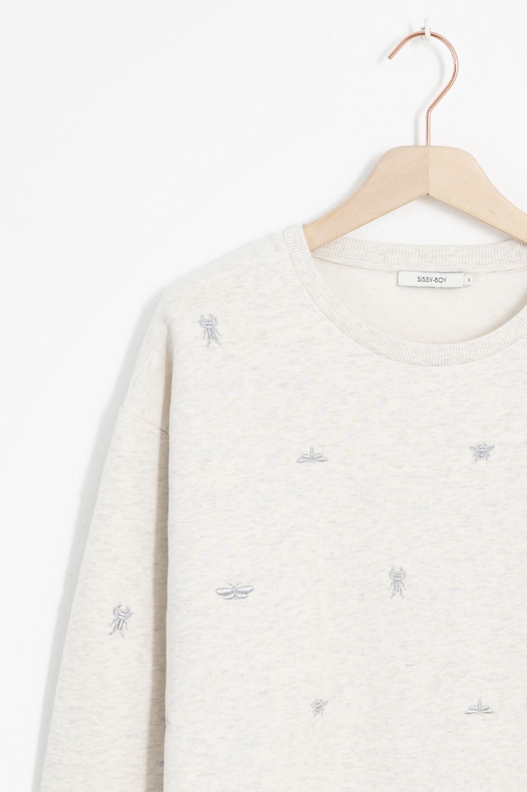 Lichtgrijze embroidery sweater - Dames | Sissy-Boy