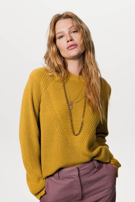 Mosterd groene rib gebreide trui Dames Sissy-Boy