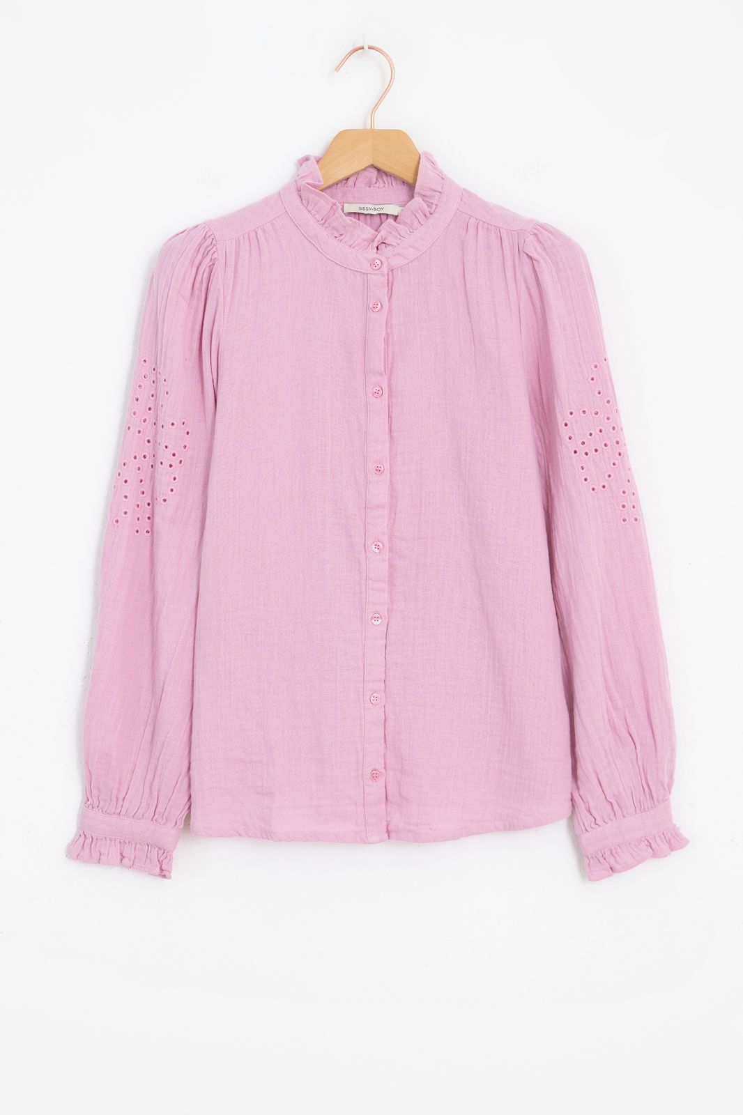 Lichtpaarse blouse met borduursel - Dames | Sissy-Boy