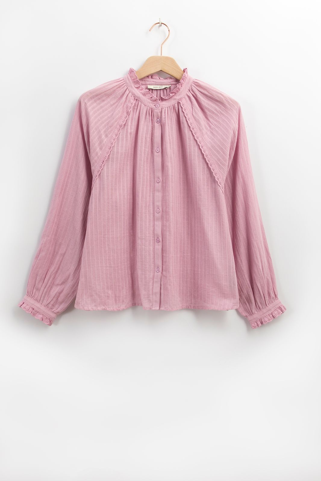 Lichtroze blouse met kanten details - Dames | Sissy-Boy