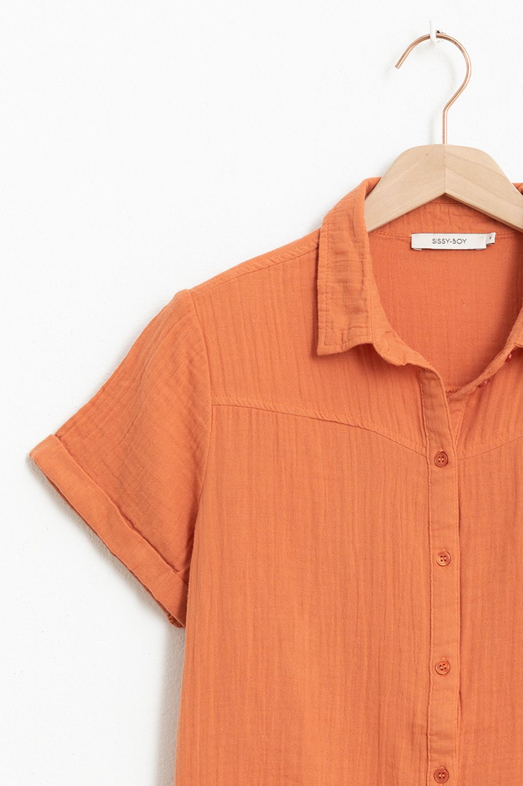Oranje mousseline blouse met korte mouwen - Dames | Sissy-Boy