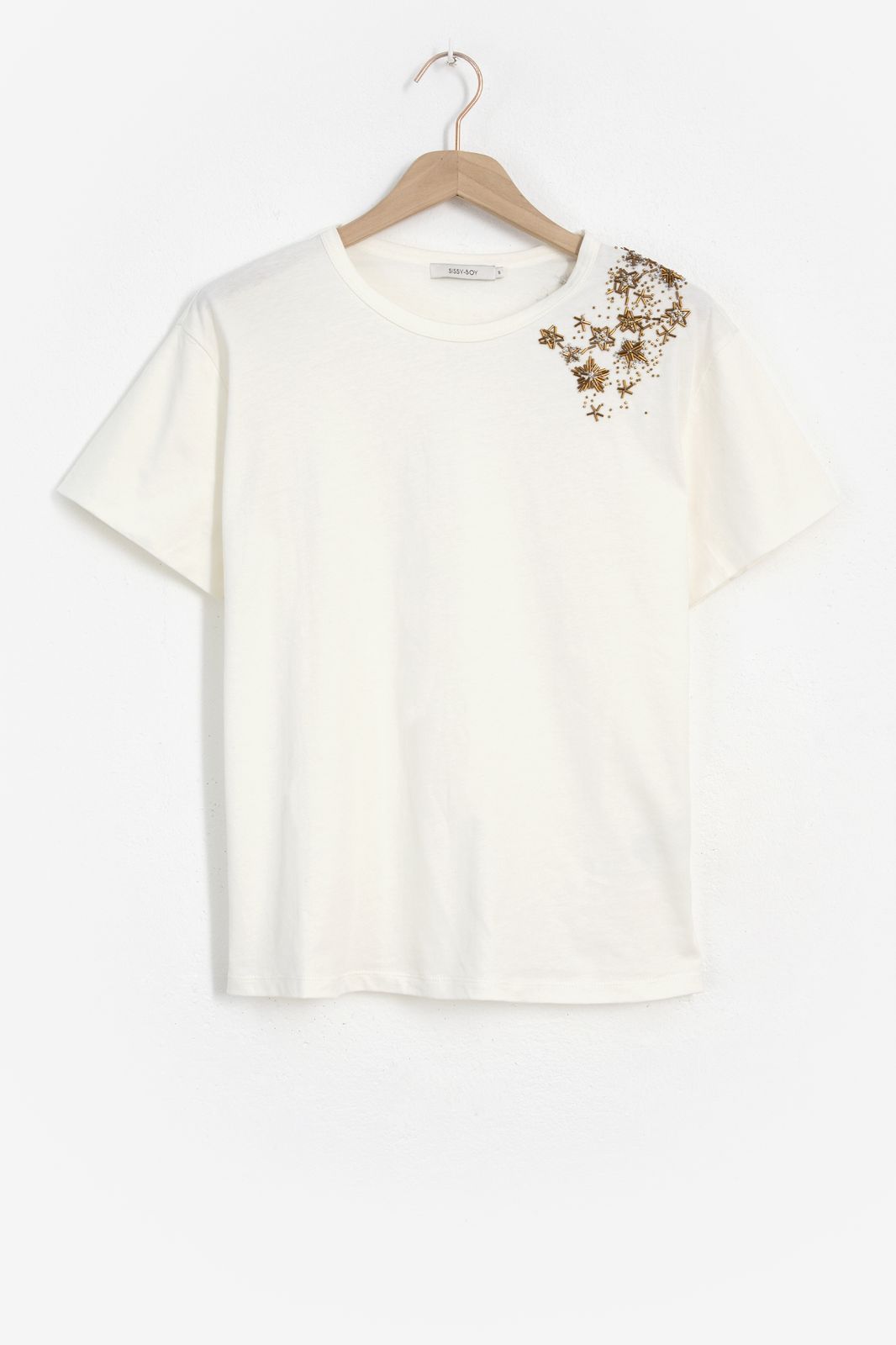 Wit t-shirt met kralen embroidery - Dames | Sissy-Boy