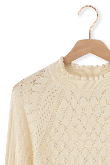 Witte ajour gebreide trui met mock neck Dames Sissy-Boy