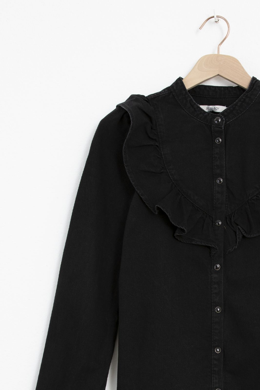 Denim blouse met ruffles zwart - Dames | Sissy-Boy